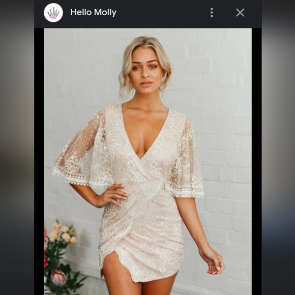 Hello Molly Lace Pale Gold Sunburst Bohemian Sheer Flowy Kimono Sleeve dress M - Picture 2 of 7